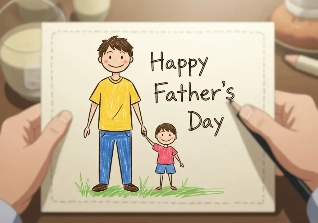 An AI-generated Happy Father's Day image showing a child's drawing