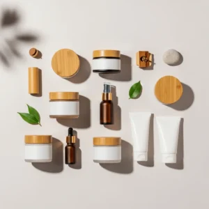Imagen plana generada por IA de productos de aseo personal