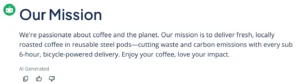 Screenshot of the output from the QuillBot mission statement generator