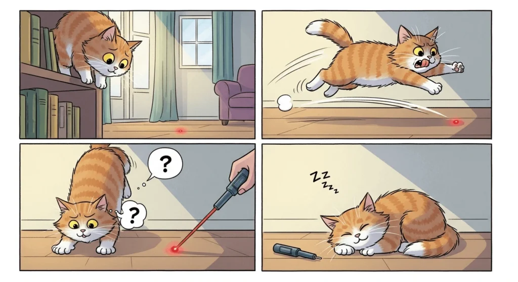 An AI-generated comic strip about a cat