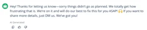 Screenshot of a response in the QuillBot AI response generator