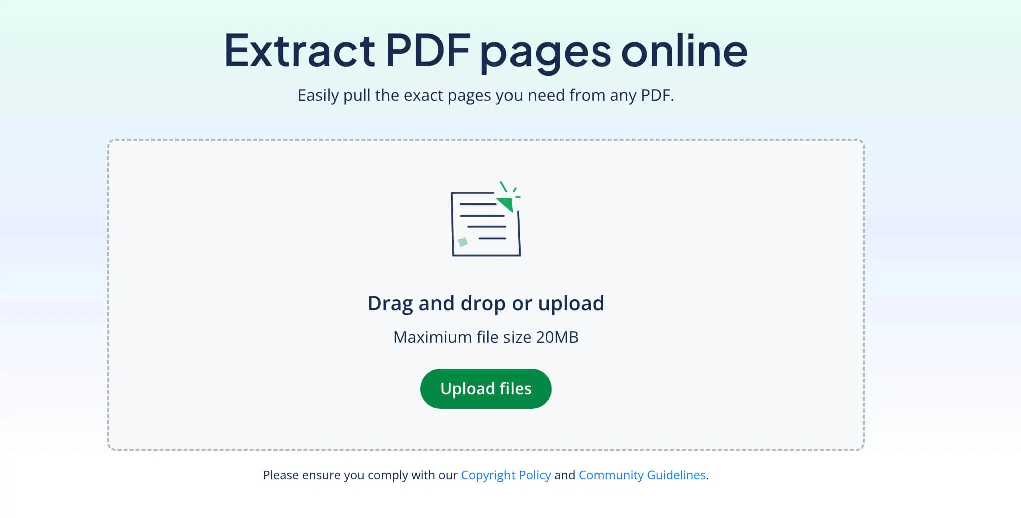 Screenshot of QuillBot’s PDF extractor homepage