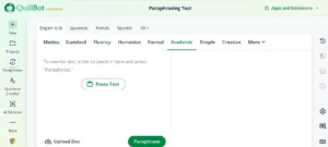 Landing page of QuillBot's Paraphraser