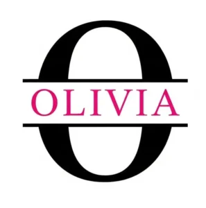 Black and fuchsia split monogram with the name Olivia