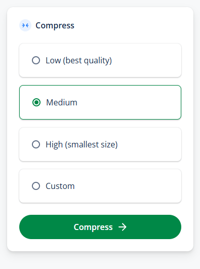 Compress JPG tool's menu for compression level